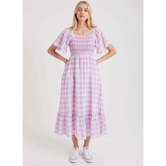 Tuckernuck Dresses & Skirts - PINK CITY PRINTS Tuckernuck Sz XS Lilac Gingham Lolita Midi Dress